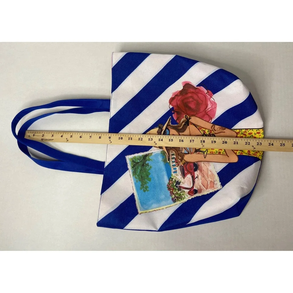 Lancôme Paris Blue White Striped Tote Bag Beach Travel‎ Shopper Graphic